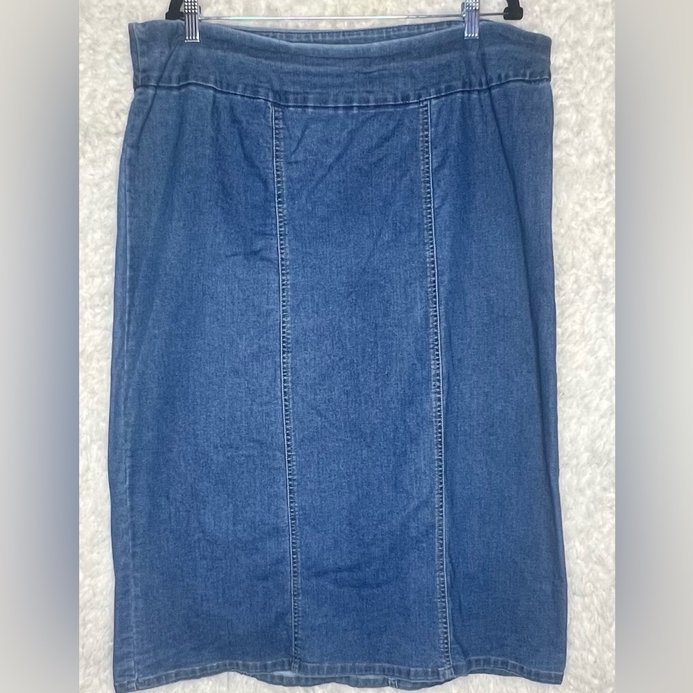 Stretch denim midi skirt